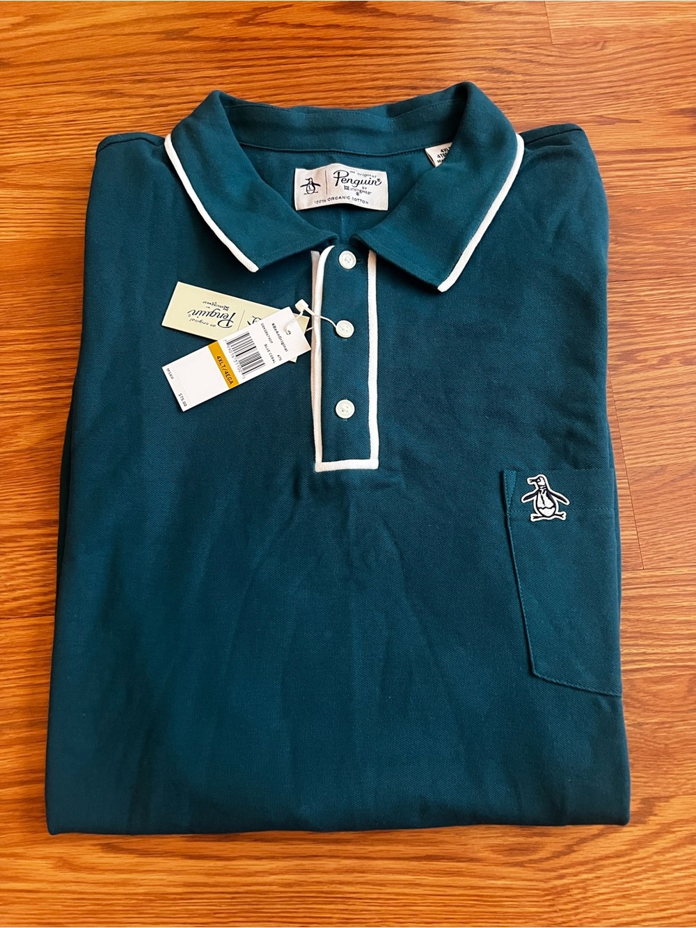 Original Penguin Men's Teal  Short Sleeve Polo with White Trim NWT
